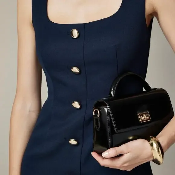 J.Crew Sofia sleeveless dress in structured wool Navy Size 12 NWT - Picture 2 of 8